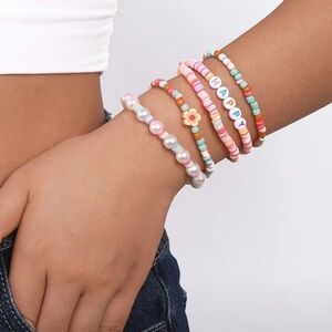 NEW Colorful Clay Bead Happy Floral Stack Bracelet